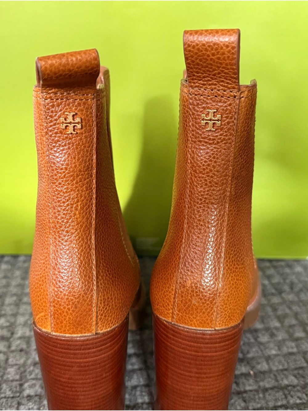 Tory Burch Chestnut Tan Leather Chelsea Block Heel Boots - Picture 8 of 12